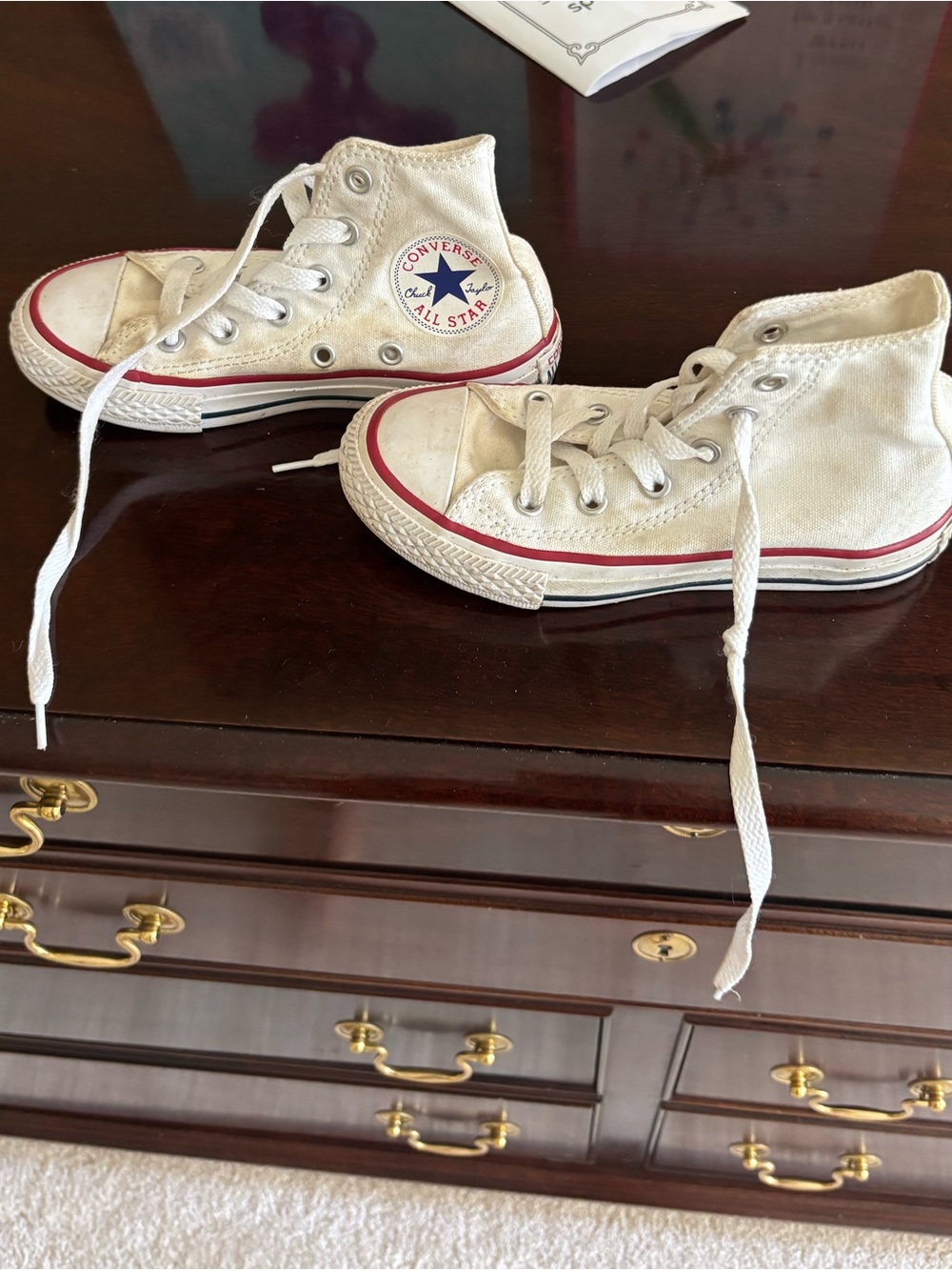 Converse Kids White Canvas High-Top Sneakers with Red Trim